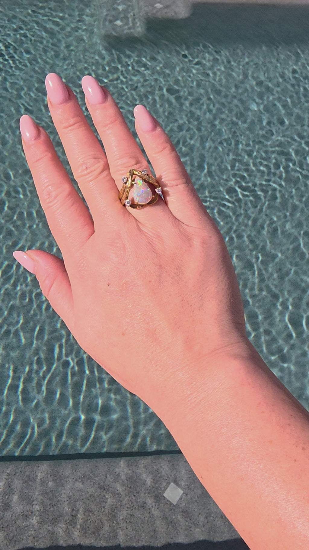 Brutalist 4 Carat Australian Opal Pear Shape and Diamond 18K Gold Ring