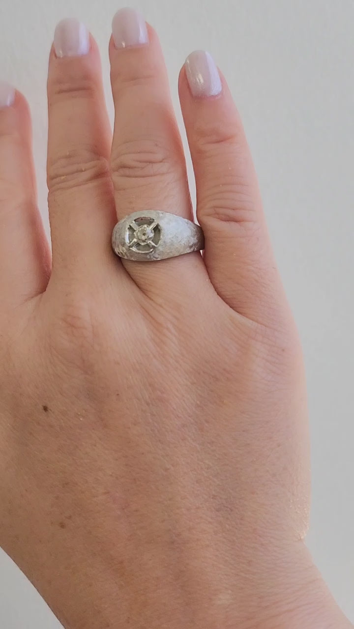 1950s 0.25 Carat Old Mine Diamond 12K White Gold Dome Ring Florentine Finish