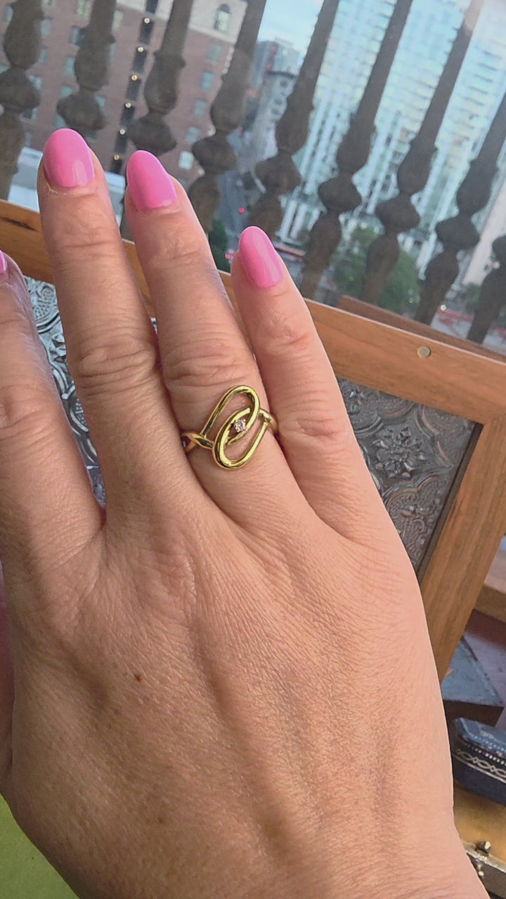Vintage 14K Yellow Gold Freeform Diamond Knot Ring