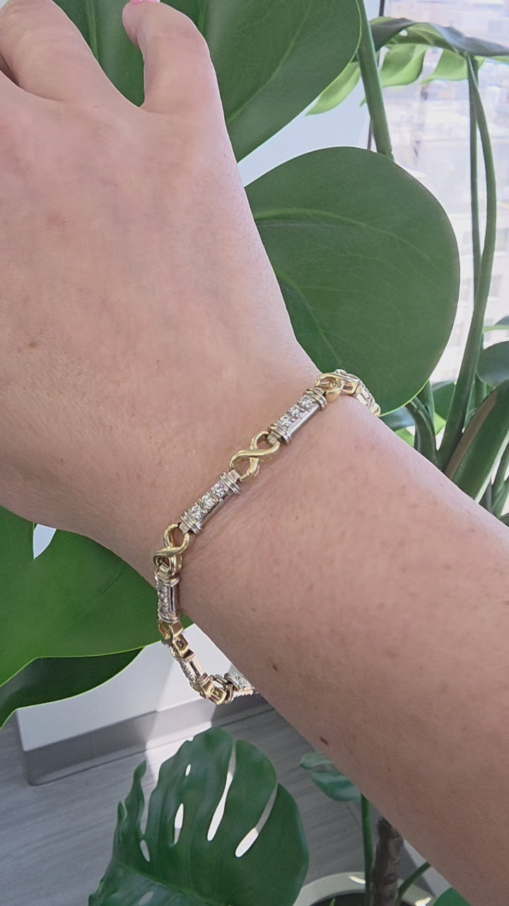 Vintage 14K Gold 0.75 Carats Diamond Infinity Station Tennis Bracelet