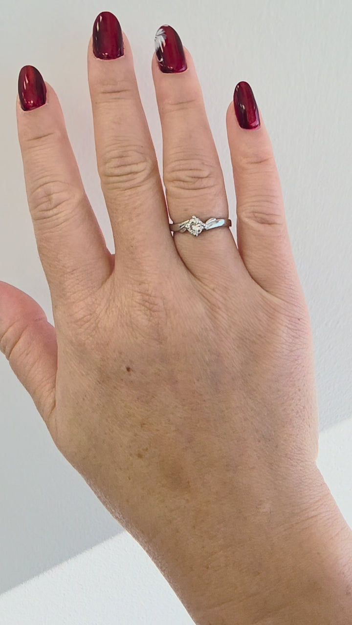 Vintage 1970s 0.38ct F/G VS Diamond Solitaire Wave Shank Ring Sz 6 Platinum