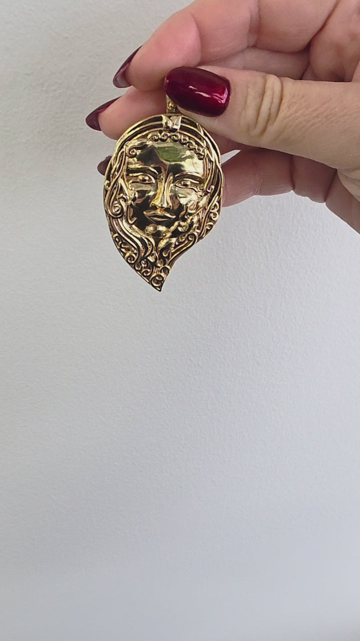 Vintage 28.98g Goddess Face Portrait Figural Pendant 2.75in Sculpted 14K Gold