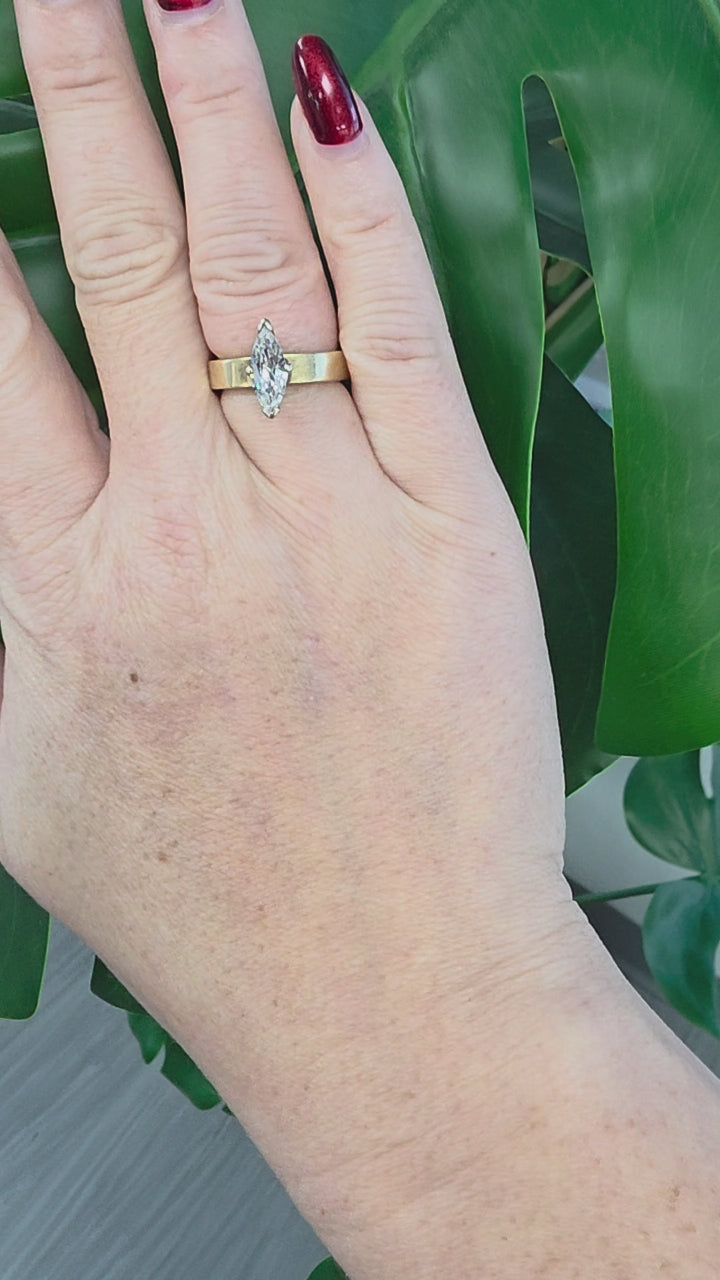 Vintage 14K Gold 1 Carat Elongated Marquise Diamond Solitaire Ring