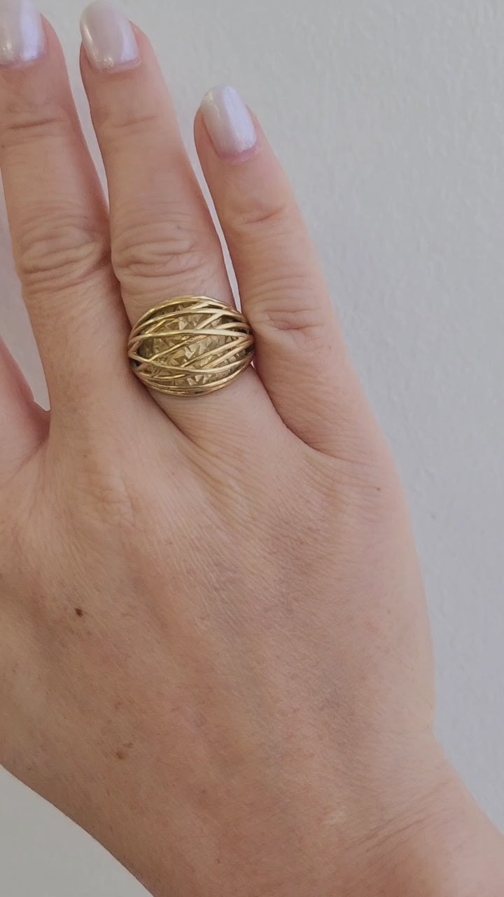 Vintage Open Weave Dome Ring 14K Yellow Gold