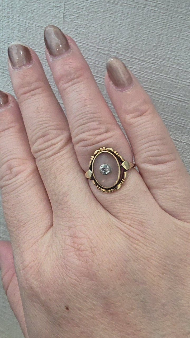 Antique Art Nouveau 12K Gold Old Mine Cut Sapphire Camphor Glass Ring
