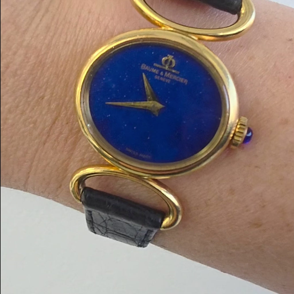 Vintage Baume & Mercier Ladies Lapis Lazuli Dial Wristwatch 18K yellow gold