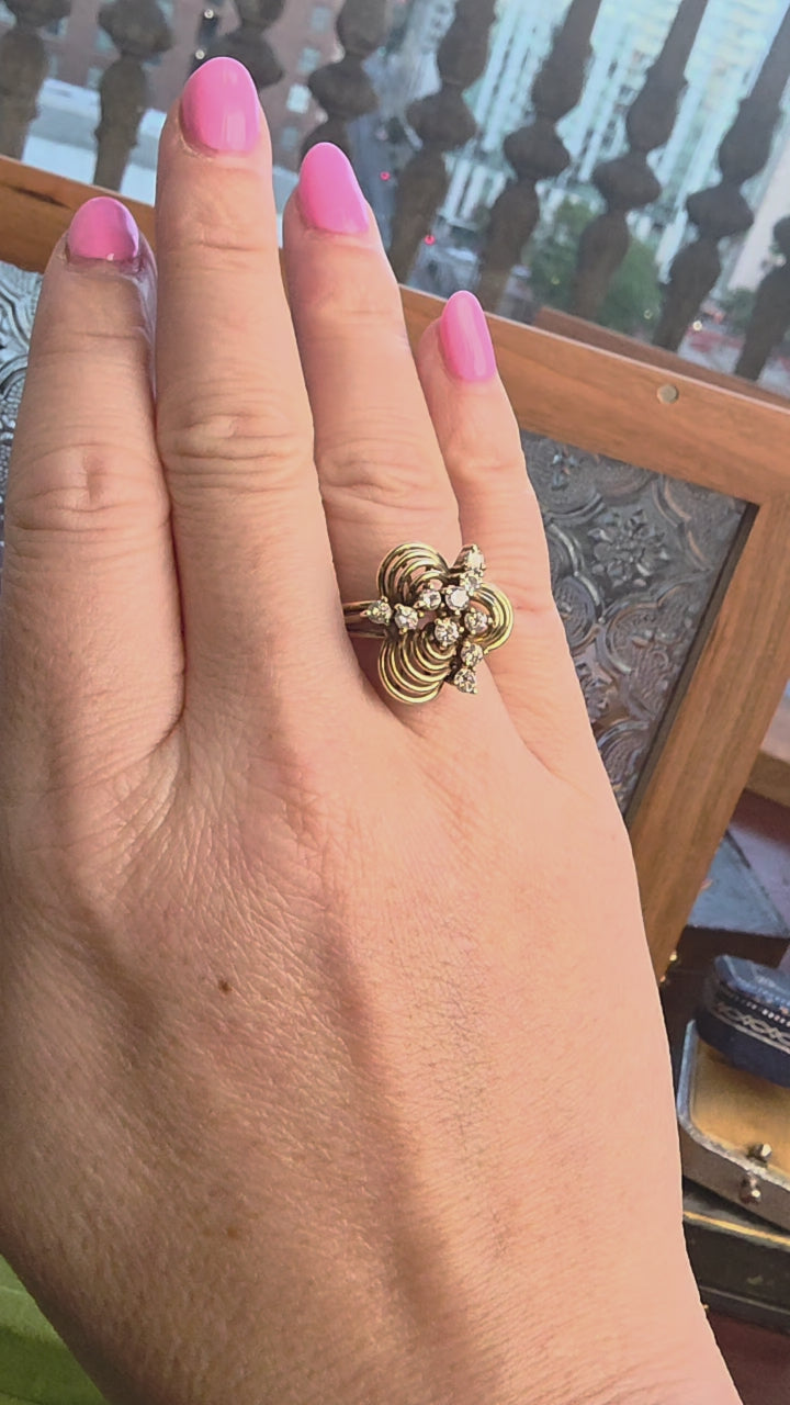 Vintage 14K Gold 0.50 Carats Diamond Lucky Clover Cocktail Ring