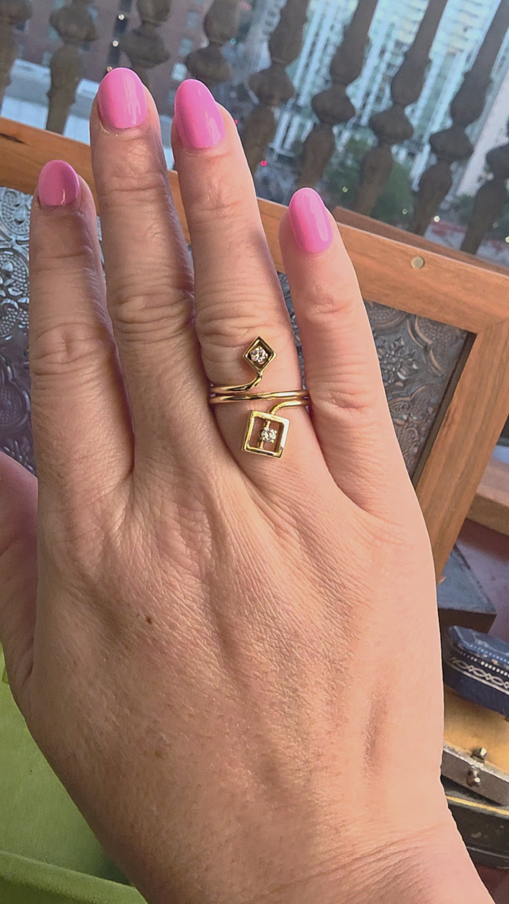 Vintage 14K Gold Diamond and Square Contemporary Diamond Ring
