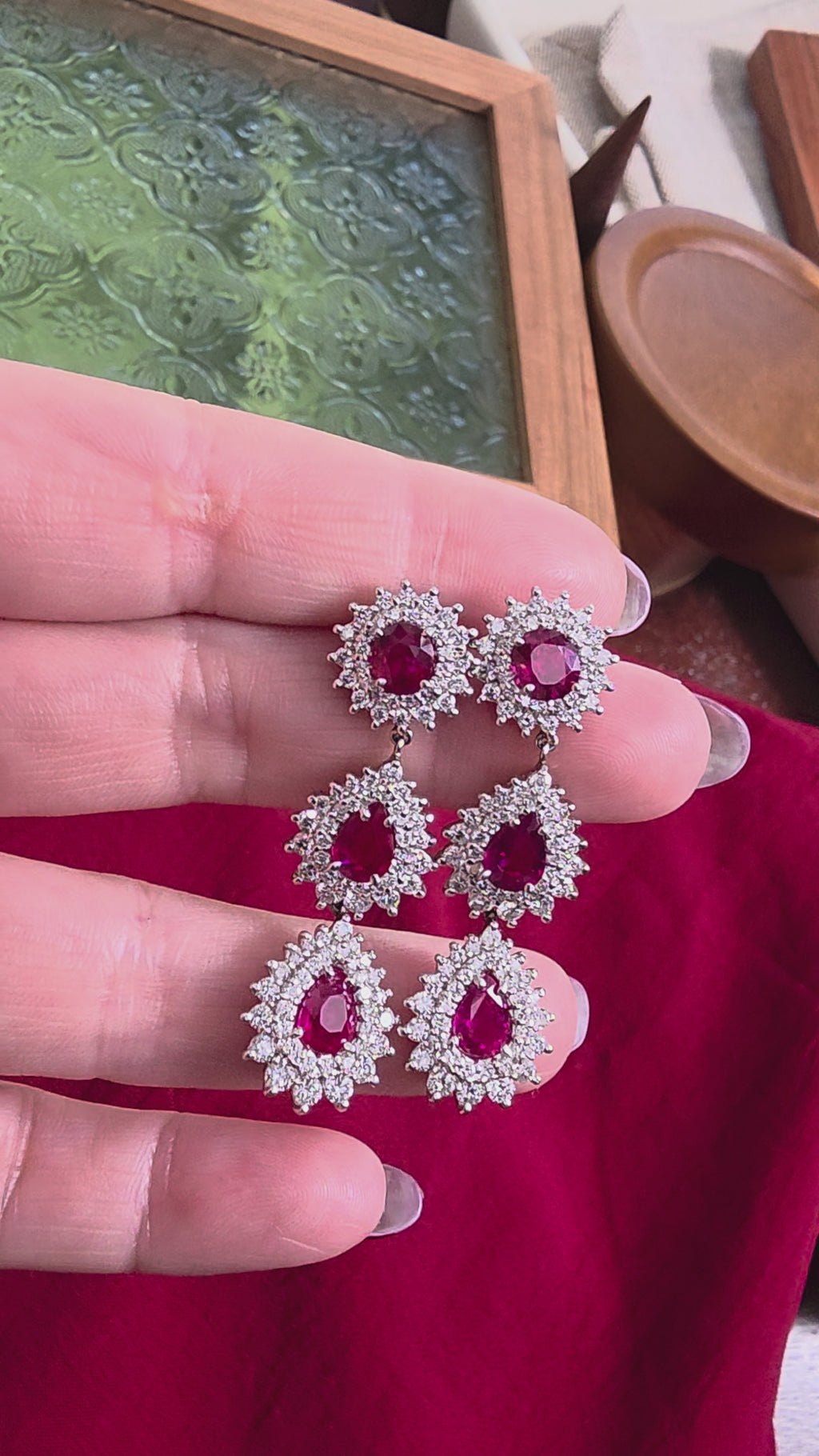 Vintage Platinum 7.5 Carats Ruby and 5 Carats Diamond Dangle Earrings