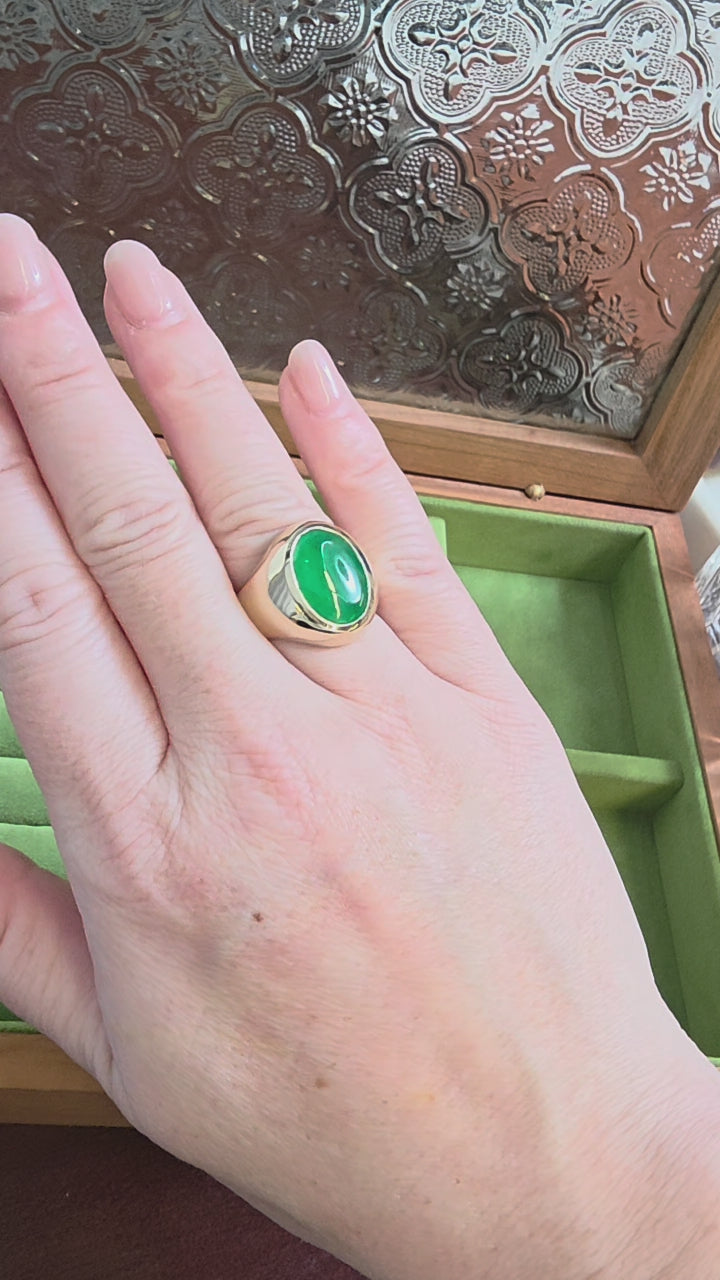 GIA Certified 6.17 Carat Jade No Treatment Bezel Set 18K Gold Vintage Ring