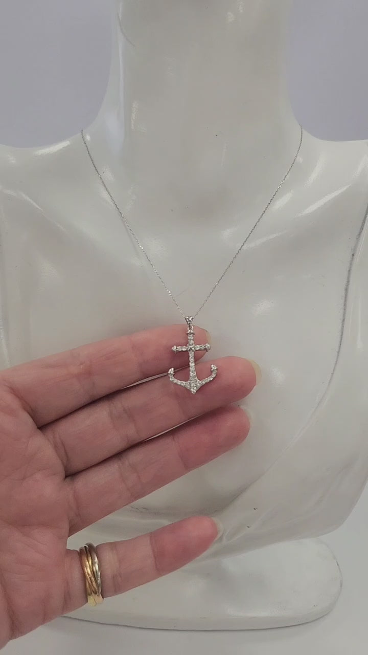 Vintage 0.27 Carats Anchor Nautical Diamond Necklace 18K White Gold